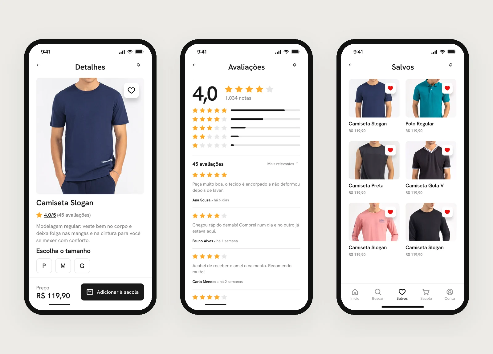Product, reviews and saved items