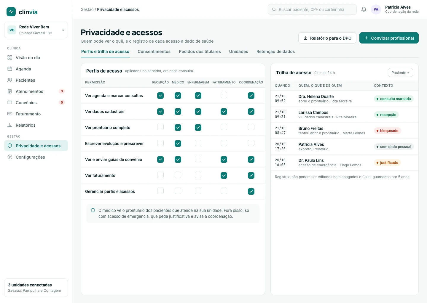 Privacidade e acessos