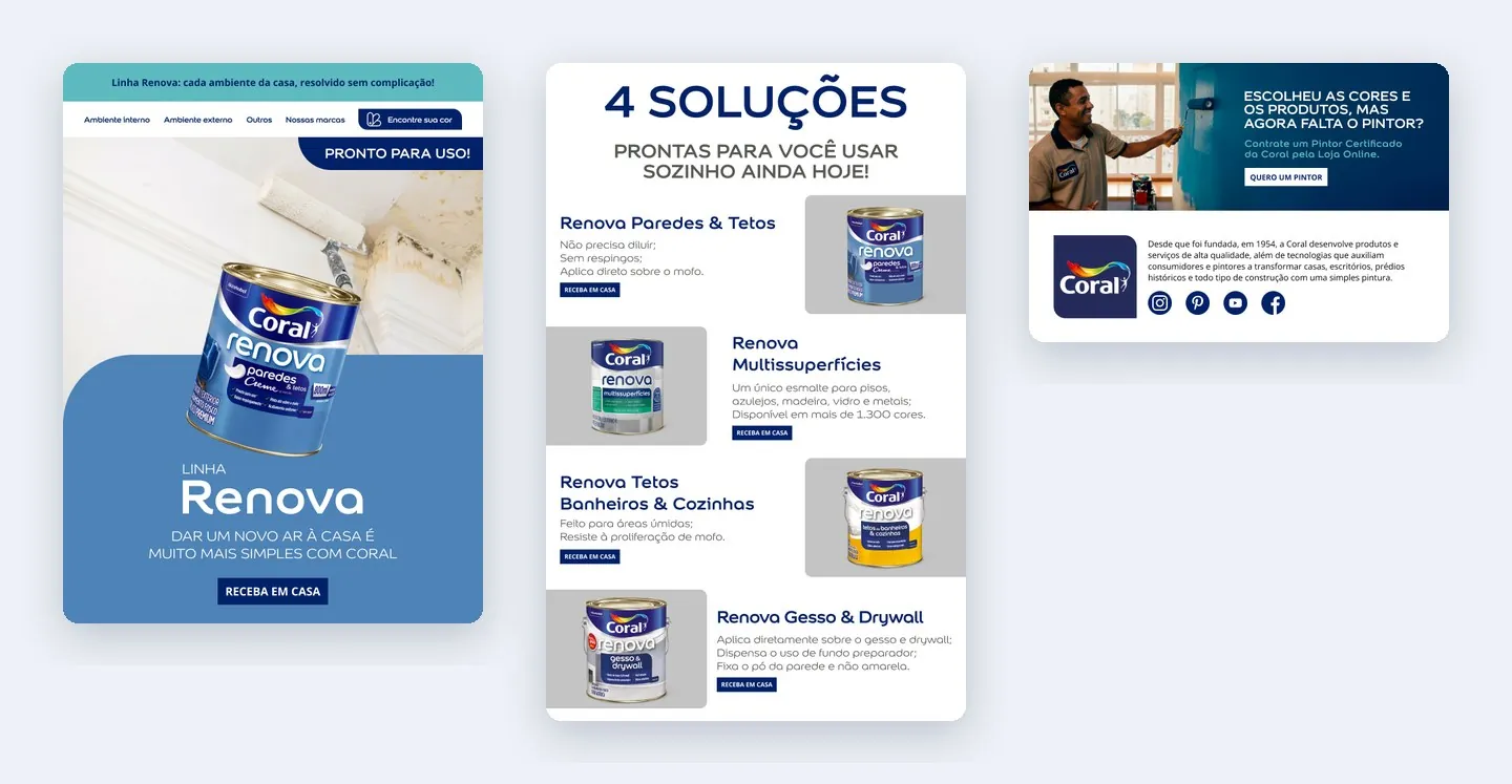 E-mail Linha Renova: cabeçalho e hero, as 4 soluções e o fechamento com pintor certificado e rodapé