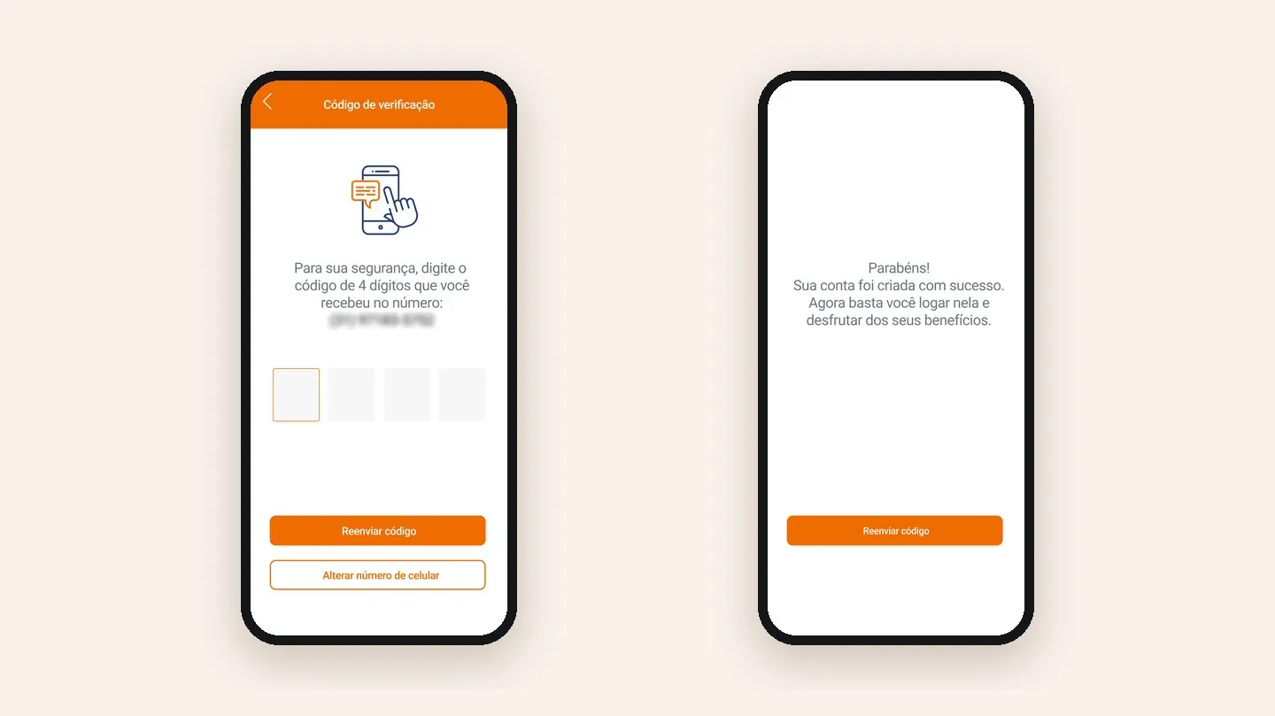 Cadastro: verificação e conta criada