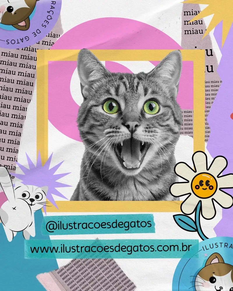 Formato de contenido de autor: retrato de gato real en collage/medio tono.