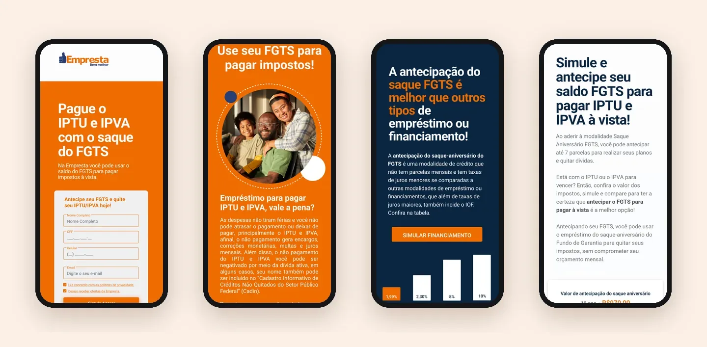 Topo, chamada para impostos, comparativo de taxas e simulação
