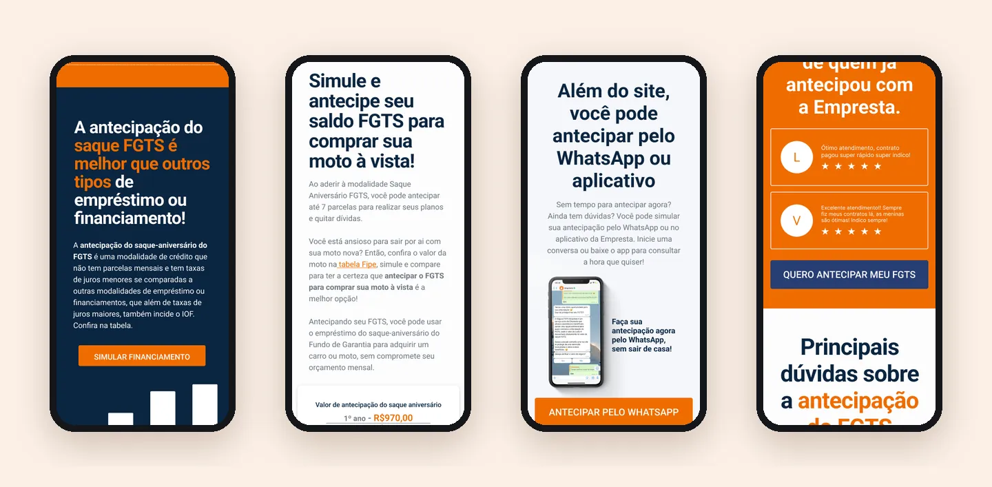 Comparativo de tasas, simulación, WhatsApp y app y testimonios