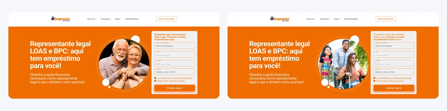 Topo: versão 1 à esquerda, versão 2 à direita