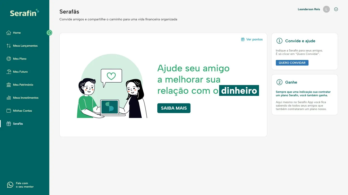 Serafãs: programa de indicação com pontos